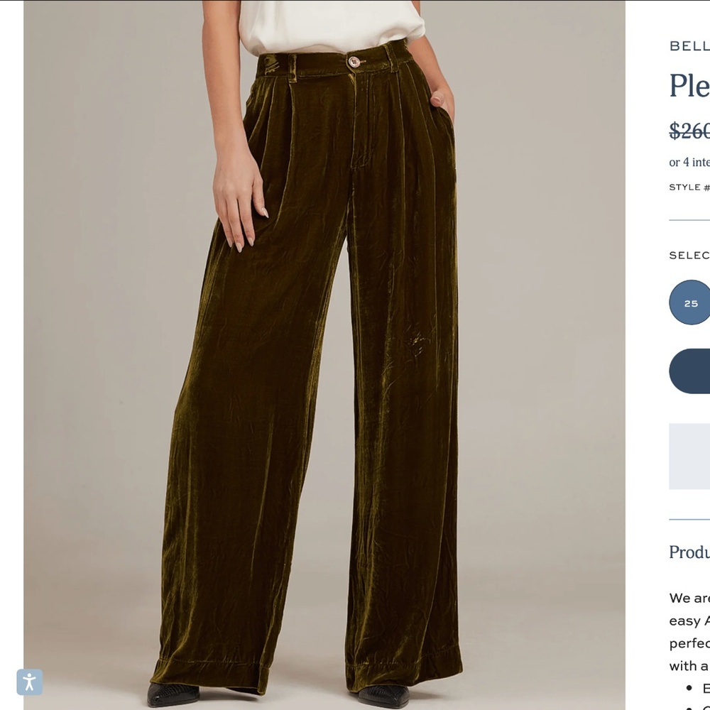 Bella Dahl - Pleated Wide Leg Trouser In Olive Gold (NWT)